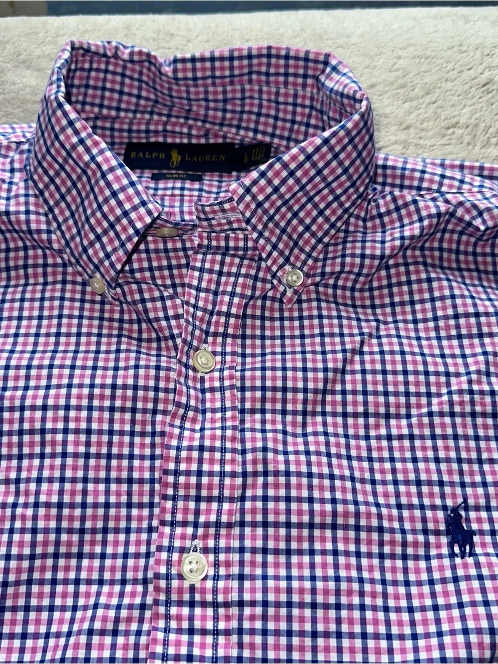 Polo Ralph Lauren Men's Large Slim Fit Gingham Check Button Down Shirt